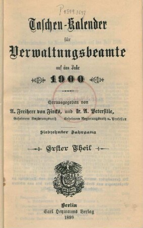 17,1.1900: Taschen-Kalender für Verwaltungsbeamte
