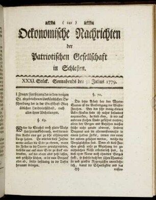 XXXI. Stück. Sonnabends den 31 Julius. 1779.