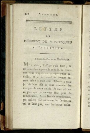 Lettre du President de Montesquieu a Helvetius.