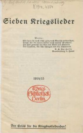 Sieben Kriegslieder : 1914/15