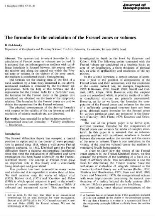 The formulae for the calculation of the Fresnel zones or volumes