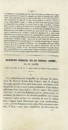 Recherches générales sur les surfaces courbes.