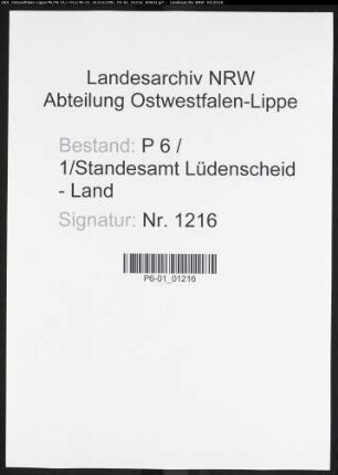Sterberegister Standesamt Lüdenscheid-Land