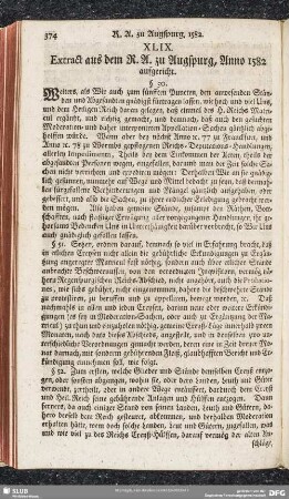 XLIX. Extract aus dem R. A. zu Augspurg, Anno 1582 aufgericht