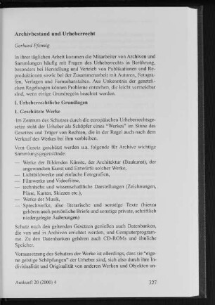 Archivbestand und Urheberrecht