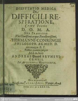 Disputatio Medica De Difficili Respiratione : Cuius Theses ...