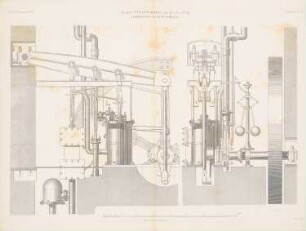 Dampfschneidemühle, Neustrelitz: Ansicht Dampfmaschine (aus: Atlas zur Zeitschrift für Bauwesen, hrsg. v. G. Erbkam, Jg. 7, 1857)