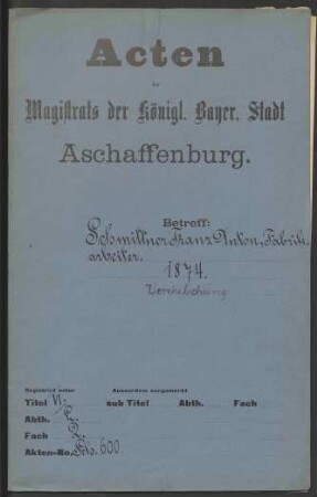 Ausstellung eines Verehelichungszeugnisses in Damm an den Fabrikarbeiter Franz Anton Schmittner aus Damm - Verehelichung mit der Dienstmagd Theresia, geb. Baier, aus Reichenbach