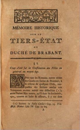 Histoire abrégée du tiers etat de Brabant ou mémoire historique ...
