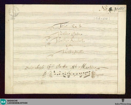 Sonatas - Mus. Hs. 850 : vl (2), vlc; B|b