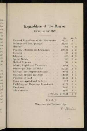 91, Expenditure of the mission