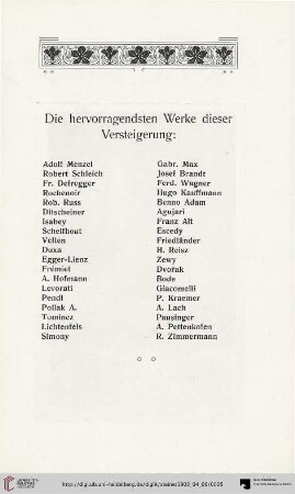 Die hervorragendsten Werke dieser Versteigerung