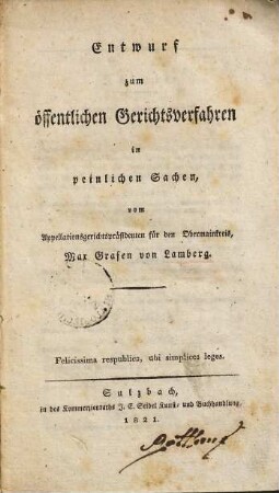 Entwurf zum öffentlichen Gerichtsverfahren in peinlichen Sachen