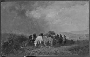 Bauern mit Pferden und Fuhrwerk