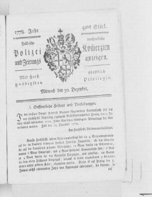 52tes Stück., Ausgabe vom 30. Dezember 1778