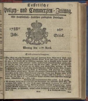 16tes Stueck, Montag den 21ten April. 1788
