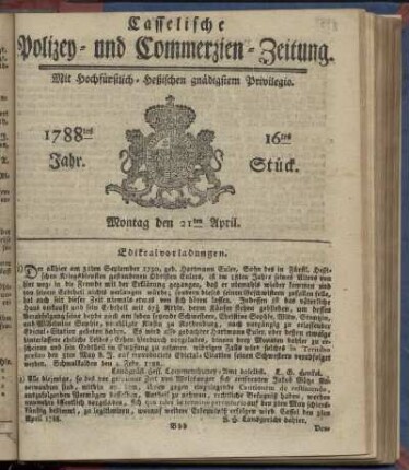 16tes Stueck, Montag den 21ten April. 1788