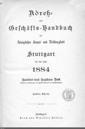 1884: Stuttgarter Adressbücher, 1884