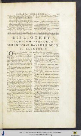Bibliotheca Codicum Graecorum Serenissimi Bavariae Ducis, Et Electoris.