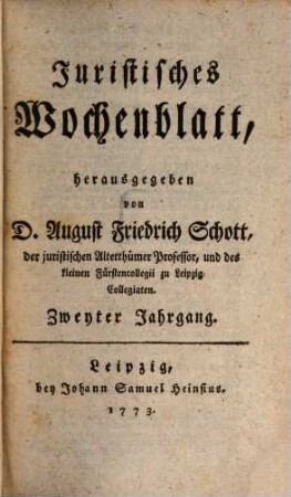 Juristisches Wochenblatt, 2. 1773