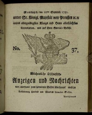 No. 37. Montags, den 10ten Septemb. 1781.