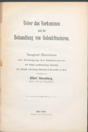 Ueber das Vorkommen und die Behandlung von Gelenkfracturen