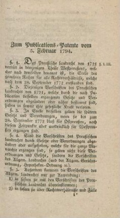 Zum Publications-Patente vom 5. Februar 1794.