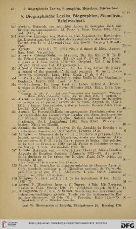 3. Biographische Lexika, Biographien, Memoiren, Briefwechsel (Nr. 546 - 812)