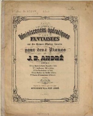 Réminiscences opératiques : op. 36 ; sur des thêmes d'opéras favoris pour deux pianos. 4. Le Barbier de Séville. - [circa 1870]. - Kl 1 (13 S.) Kl 2 (14). - Pl.Nr. 10983