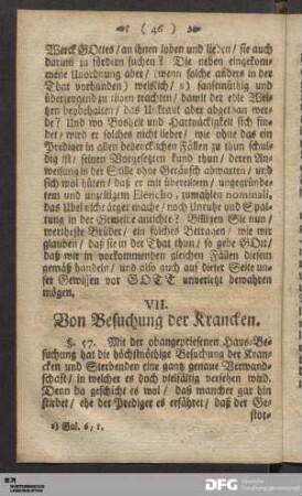 VII. Von Besuchung der Krancken.