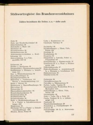 Stichwortregister des Branchenverzeichnisses
