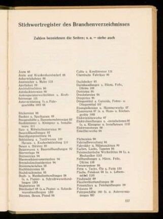 Stichwortregister des Branchenverzeichnisses