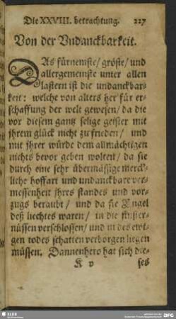 Die XXVIII. betrachtung. Von der Undanckbarkeit
