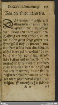 Die XXVIII. betrachtung. Von der Undanckbarkeit