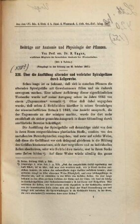 Beiträge zur Anatomie und Physiologie der Pflanzen : Sonder-Abdruck aus dem LVI. Bde. d. Sitzb. d. k. Akad. d. Wissensch. I. Abth. Oct.-Heft. Jahrg. 1867