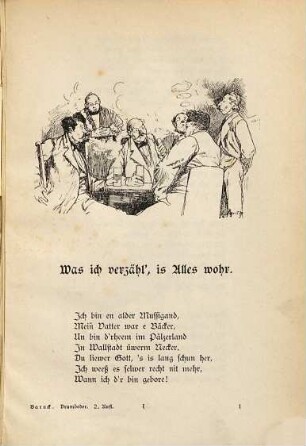 Der Drumbader vun Wallstadt : Eine Sammlung heiterer Gedichte in Pfälzer Mundart. Illustriert von Eugen Horstig