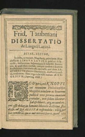 Frid. Taubmani Dissertatio de Lingua Latina.