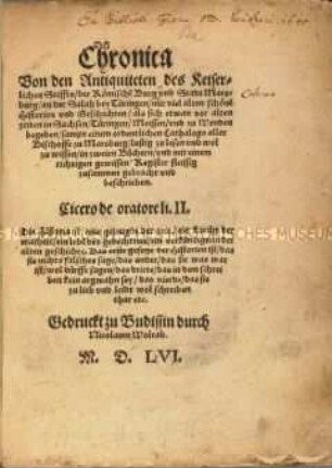 Chronik von den Antiquitäten des Kaiserlichen Stifts, der Römischen Burg und Stadt Merseburg an der Saale bei Thüringen