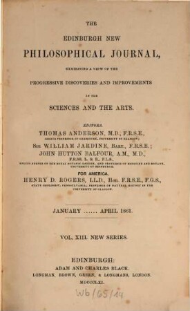 The Edinburgh new philosophical journal. 13, 13. 1861