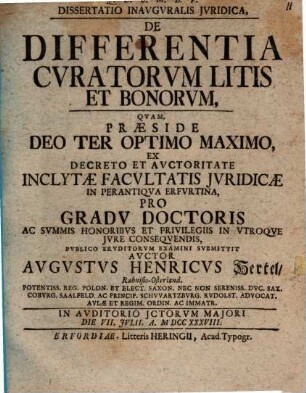Diss. inavg. jvr. de differentia cvratorvm litis et bonorvm