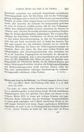 623-624 [Rezension] Lampert, Ulrich, Kirche und Staat in der Schweiz