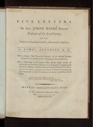 []: Five letters to Sir Joseph Banks