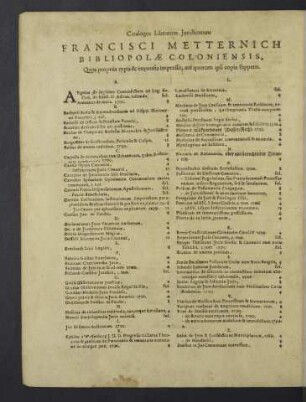 Catalogus librorum juridicorum Francisci Metternich