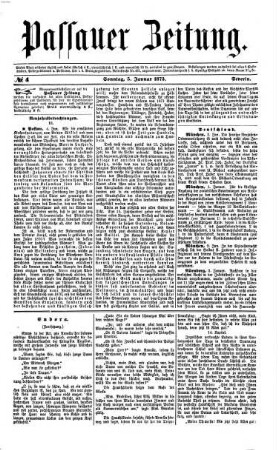 Passauer Zeitung : niederbayerische Volkszeitung. 1873,1/6 = Jg. 26