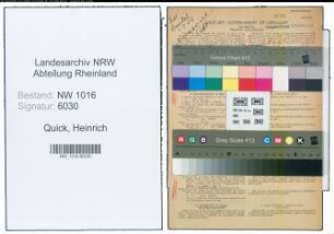 Entnazifizierung Heinrich Quick , geb. 07.11.1903 (Zollsekretaer)