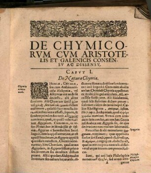 De Chymicorum cum Aristotelicis et Galenicis consensu ac dissensu liber