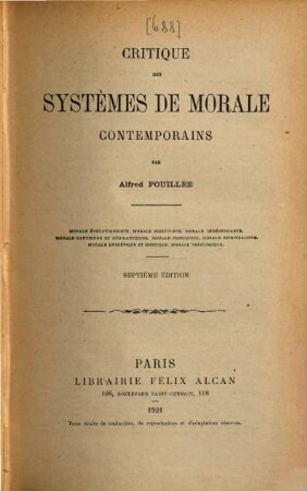 Critique des systèmes de morale contemporains : Par Alfred Fouillée