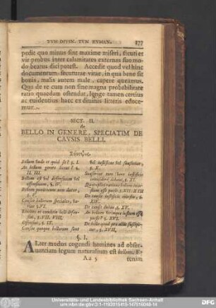 Sect. II. de Bello In Genere, Speciatim De Causis Belli.