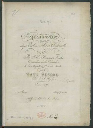 Quatuor pour deux Violons Alto &amp; Violoncelle Oeuvre 2me.