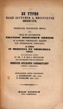 De typho Halis auctumno a 1848 observato